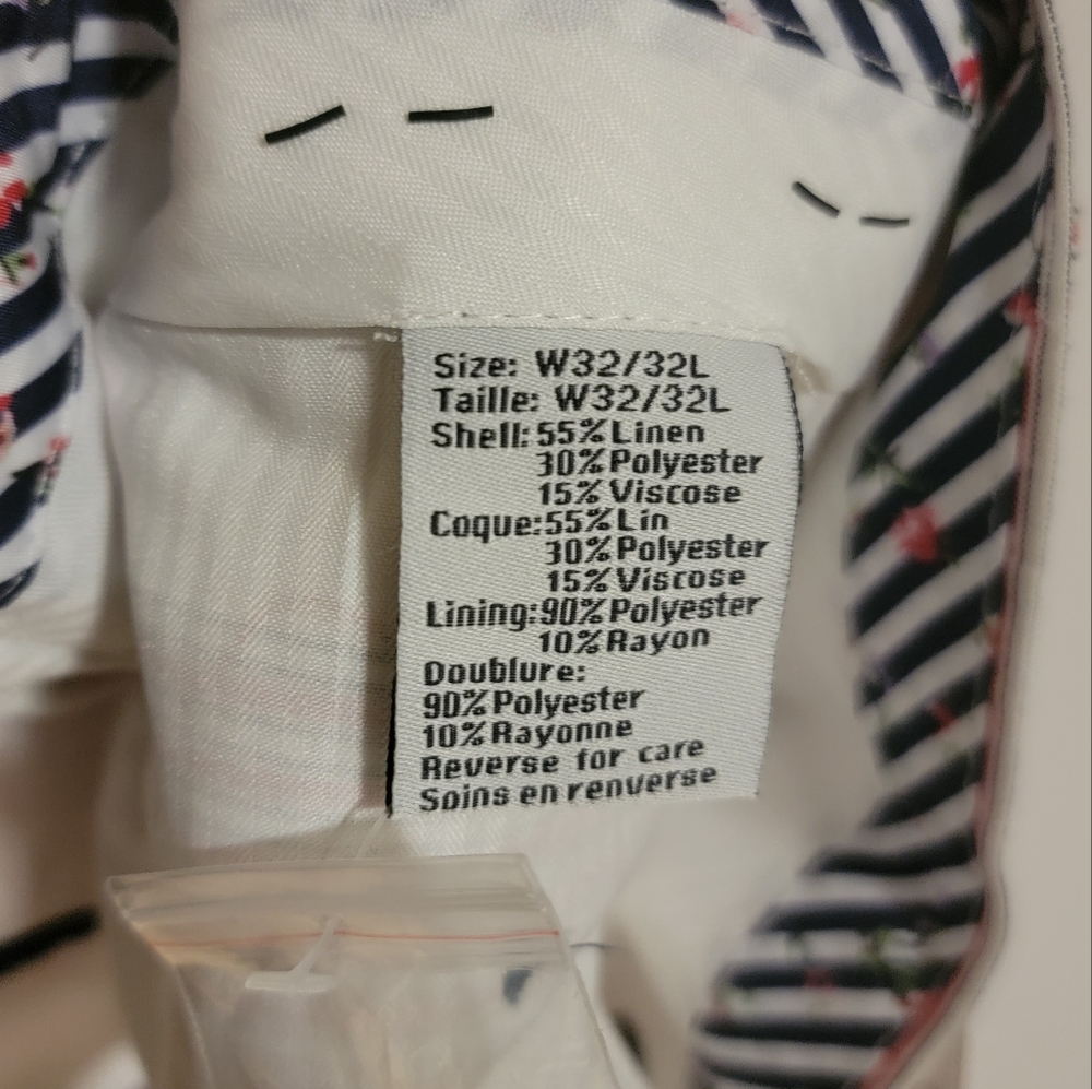 32x32 flat front red white grey striped linen blend pants - Picture 2 of 4